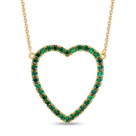 Round Cut Simulated Green Emerald Open Heart Pendant Necklace For Womens In 10K Or 14K Solid Gold And 925 Sterling Silver