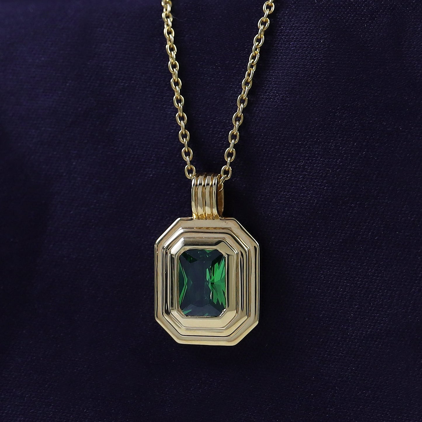Load image into Gallery viewer, 7X5MM Bezel Set Simulated Green Emerald Solitaire Pendant Necklace For Women In 10K &amp;amp; 14K Solid Gold And 925 Sterling Silver
