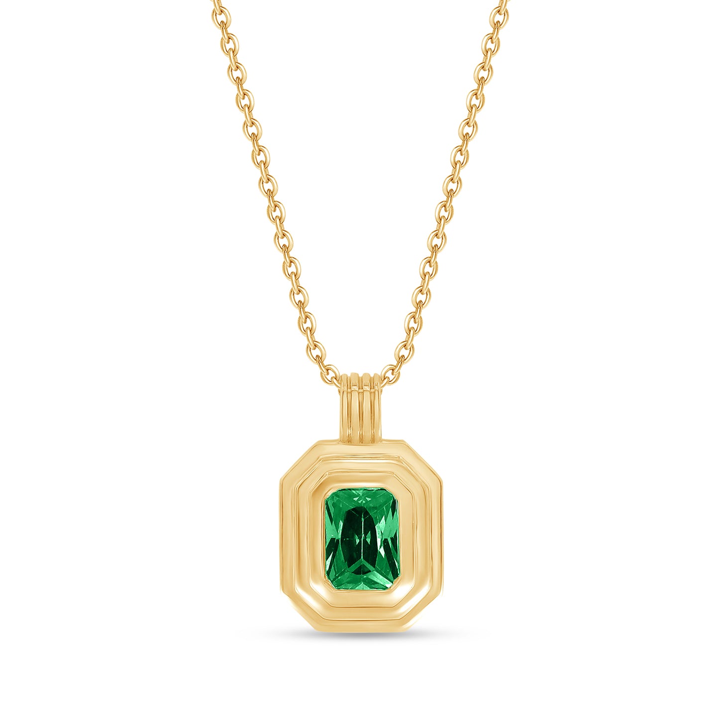 Load image into Gallery viewer, 7X5MM Bezel Set Simulated Green Emerald Solitaire Pendant Necklace For Women In 10K &amp;amp; 14K Solid Gold And 925 Sterling Silver
