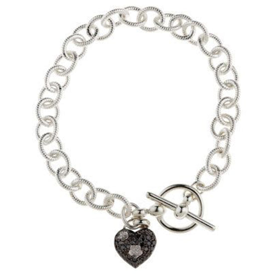 Load image into Gallery viewer, Dweck Diamonds Sterling Silver 0.62ct Black Diamond Heart 7-1/4&amp;quot; Bracelet
