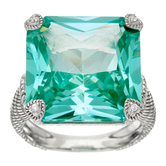 Judith Ripka Sterling Silver Simulated Paraiba Spinel Montana Ring Size 8