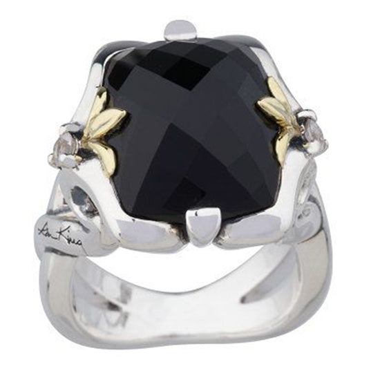 Ann King Sterling Silver & 18K Gold 8.00 ct Black Onyx Gemstone Ring Size 8