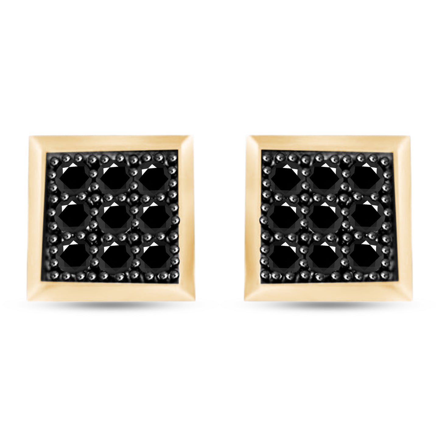 Round Shape Enhanced Black Natural Diamond Square Stud Earrings In 14K Gold Over Sterling Silver( 0.10 Cttw)