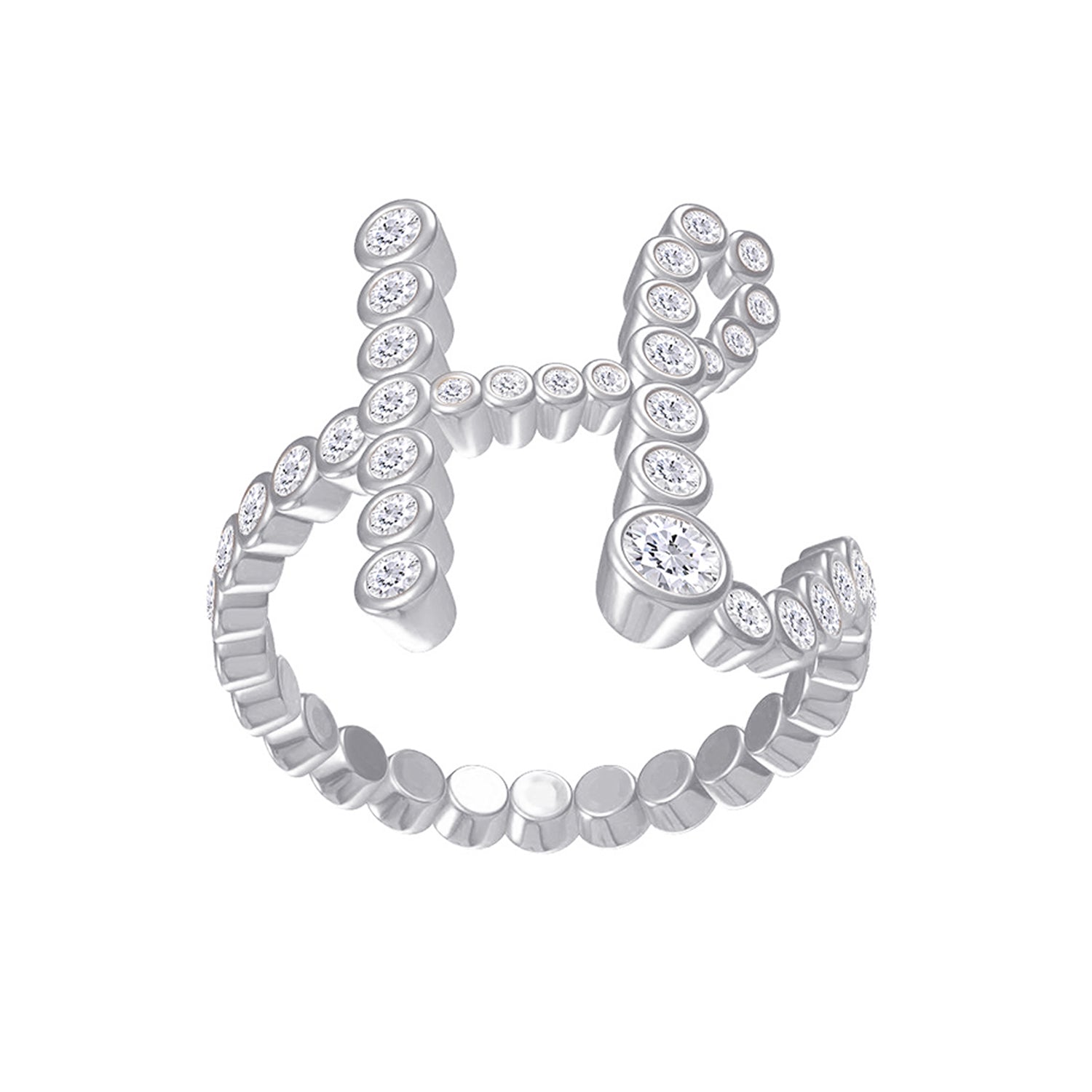 Bubble Round Lab Created Moissanite Initial Letter Ring