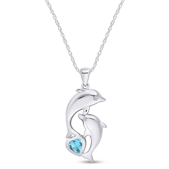 Mother And Baby Dolphin Pendant Necklace 14K White Gold Over Sterling Silver Pendant Necklace