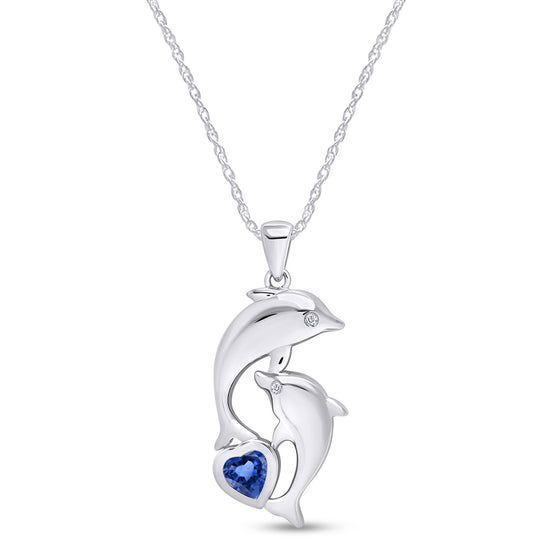 Mother And Baby Dolphin Pendant Necklace 14K White Gold Over Sterling Silver Pendant Necklace