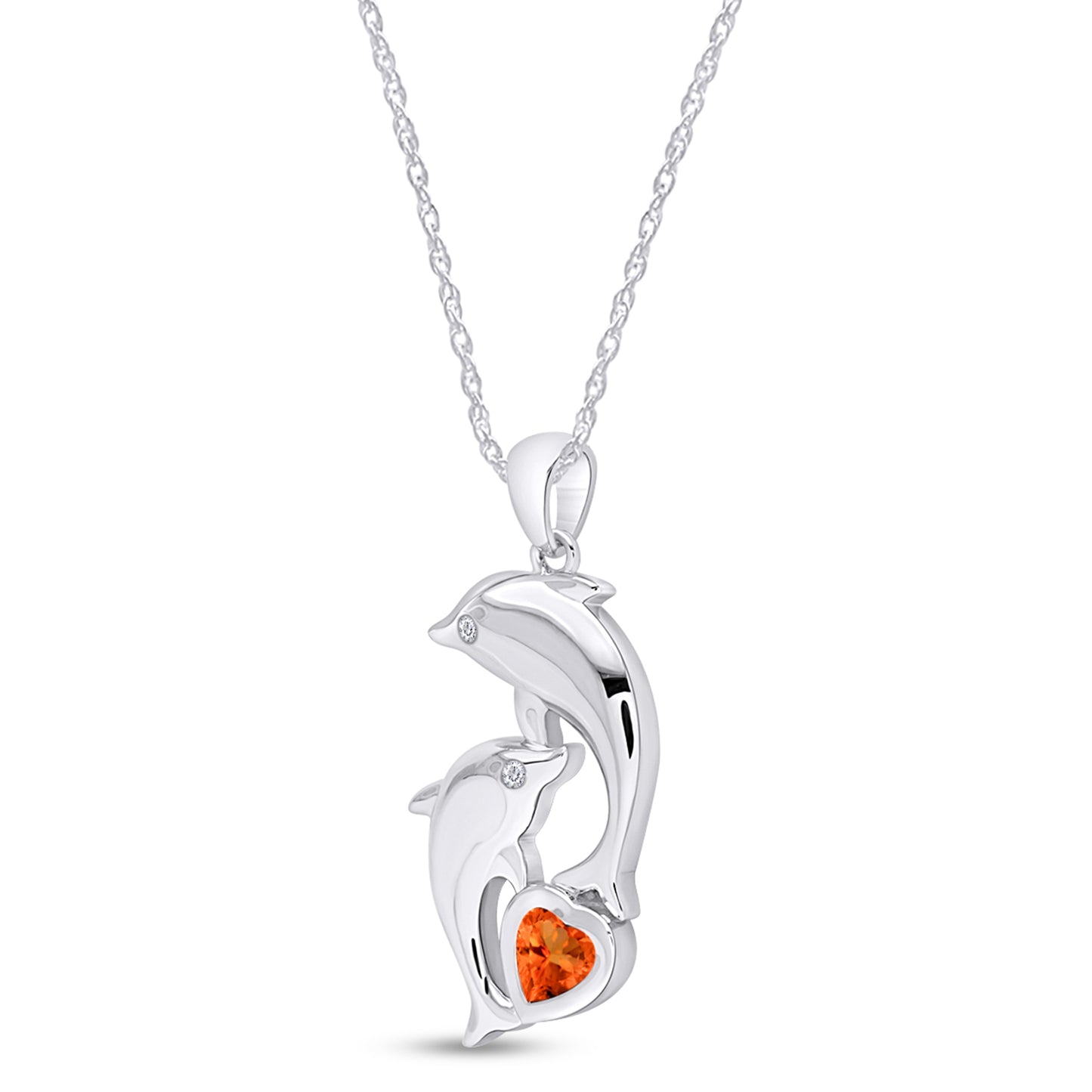 Mother And Baby Dolphin Pendant Necklace 14K White Gold Over Sterling Silver Pendant Necklace