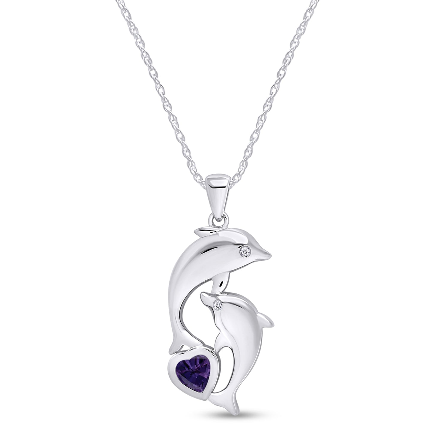 Mother And Baby Dolphin Pendant Necklace 14K White Gold Over Sterling Silver Pendant Necklace