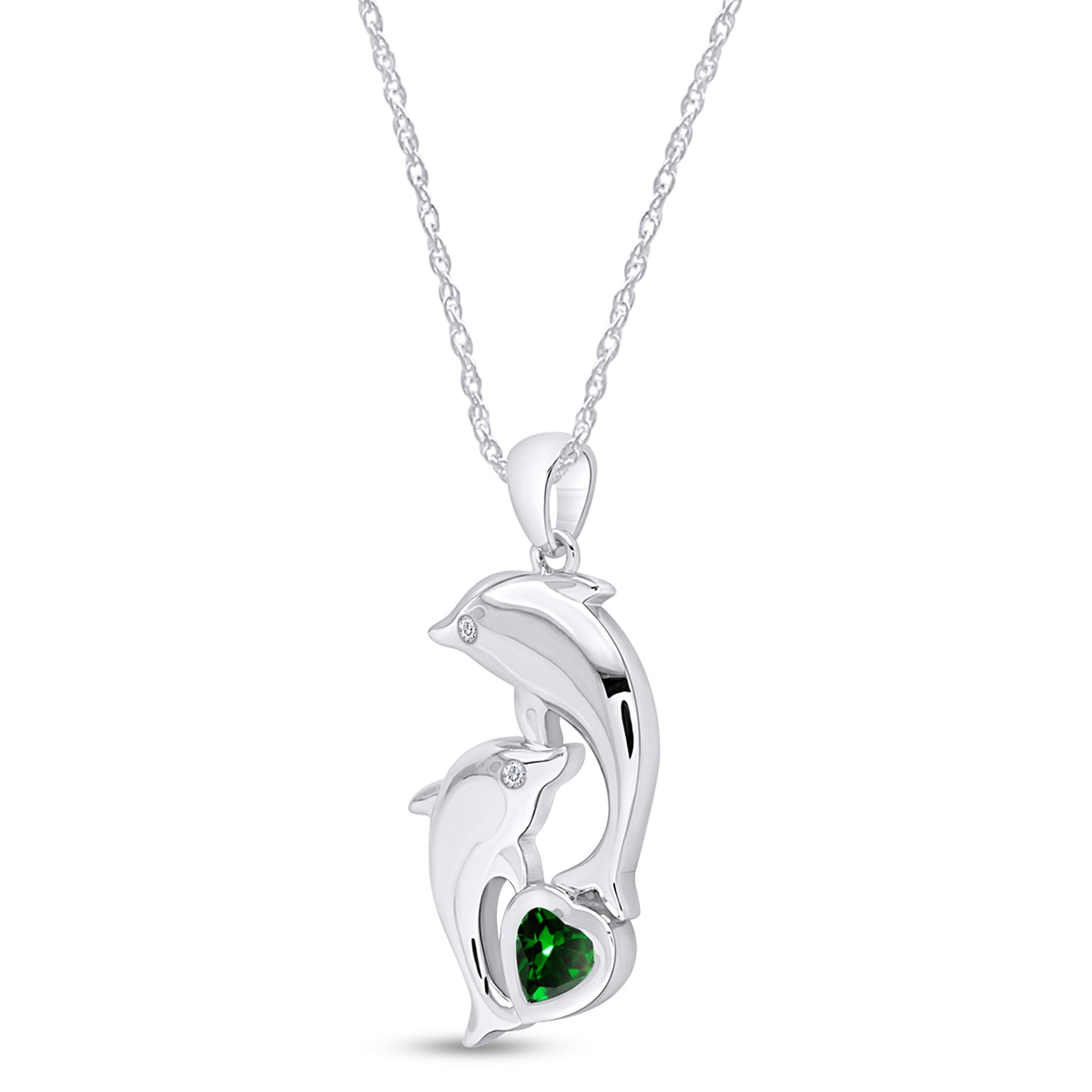 Mother And Baby Dolphin Pendant Necklace 14K White Gold Over Sterling Silver Pendant Necklace