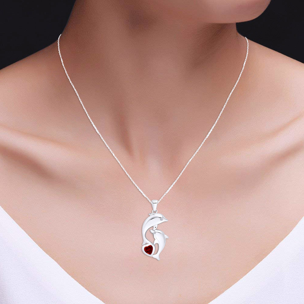 Mother And Baby Dolphin Pendant Necklace 14K White Gold Over Sterling Silver Pendant Necklace