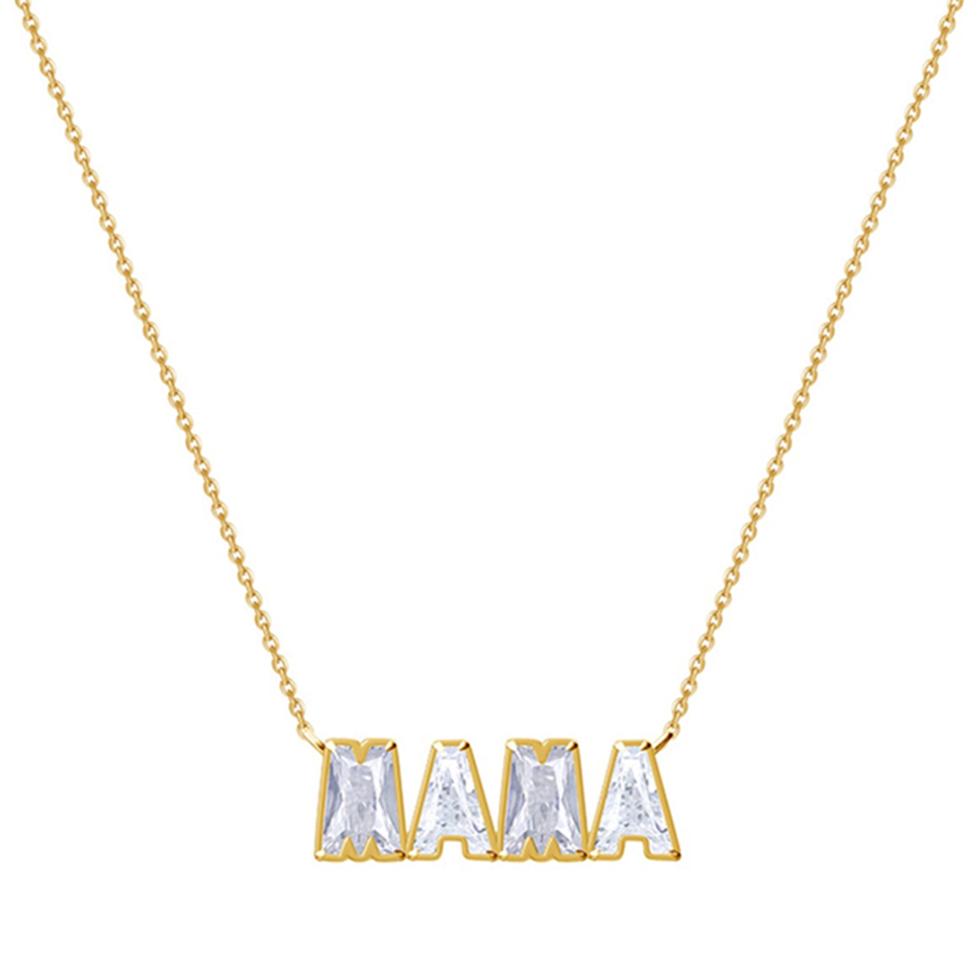 Personalized Name " MAMA " Chain Necklace In Lab Created Moissanite