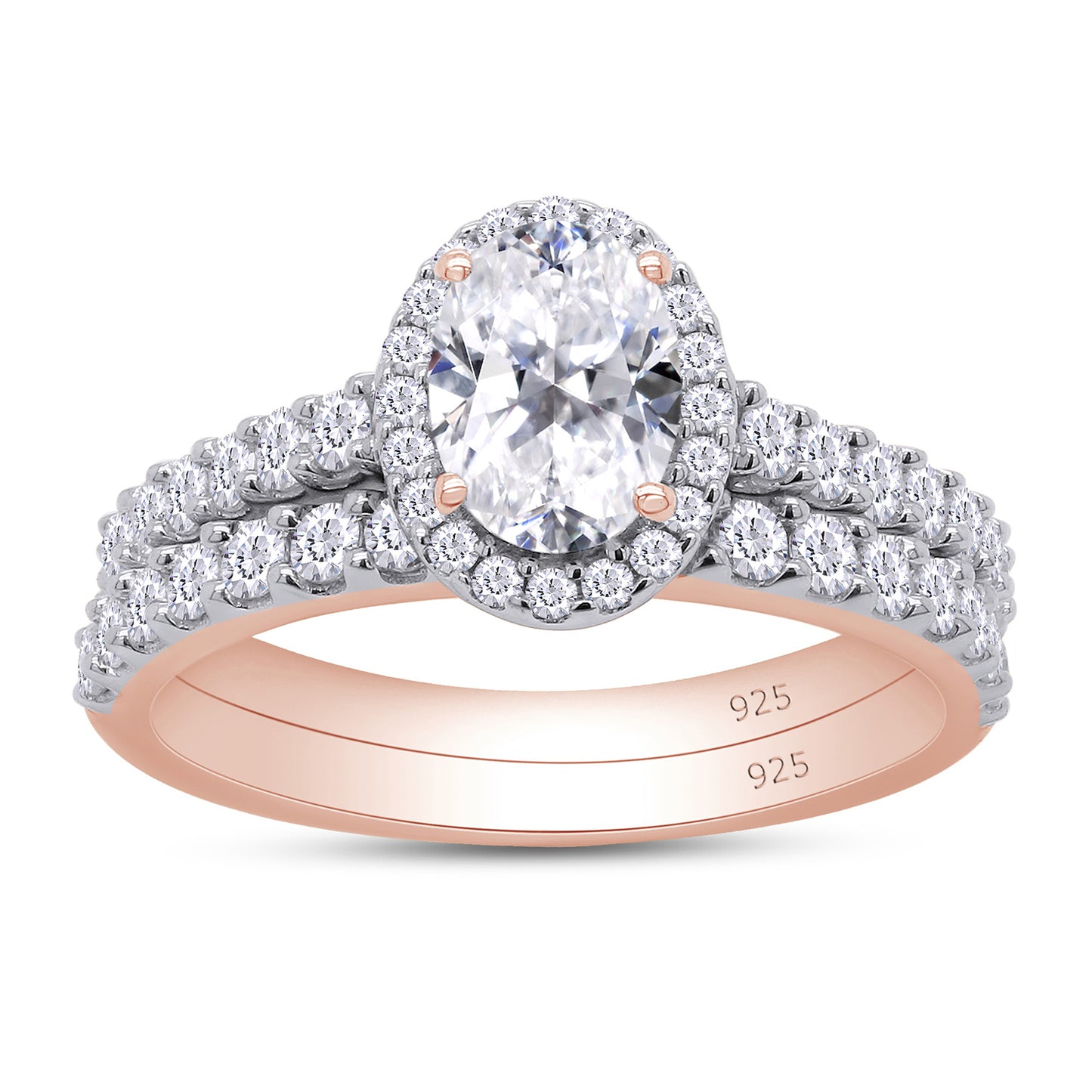 1 1/2 Carat Oval Lab Created Moissanite Diamond Wedding Band Bridal Rings Sets In 925 Sterling Silver (1.50 Cttw)