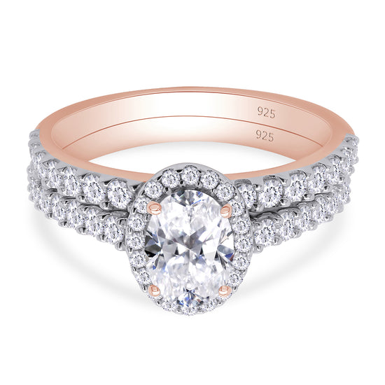 1 1/2 Carat Oval Lab Created Moissanite Diamond Wedding Band Bridal Rings Sets In 925 Sterling Silver (1.50 Cttw)
