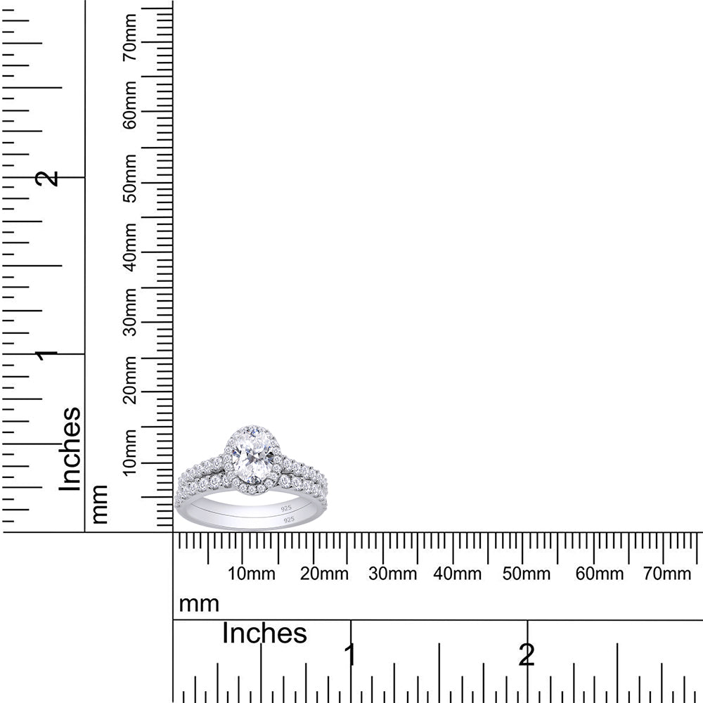 1 1/2 Carat Oval Lab Created Moissanite Diamond Wedding Band Bridal Rings Sets In 925 Sterling Silver (1.50 Cttw)