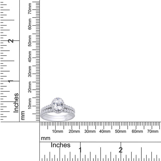 1 1/2 Carat Oval Lab Created Moissanite Diamond Wedding Band Bridal Rings Sets In 925 Sterling Silver (1.50 Cttw)