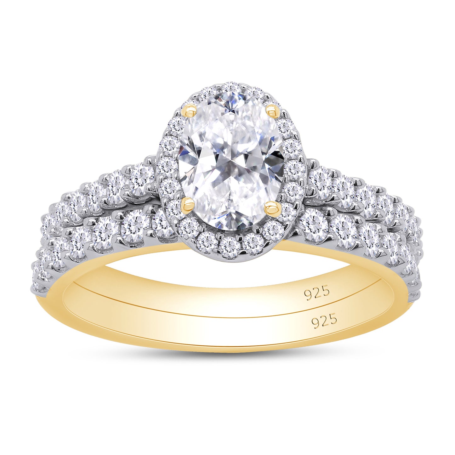 1 1/2 Carat Oval Lab Created Moissanite Diamond Wedding Band Bridal Rings Sets In 925 Sterling Silver (1.50 Cttw)