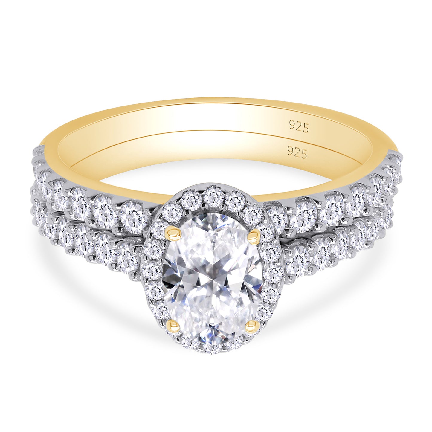 1 1/2 Carat Oval Lab Created Moissanite Diamond Wedding Band Bridal Rings Sets In 925 Sterling Silver (1.50 Cttw)