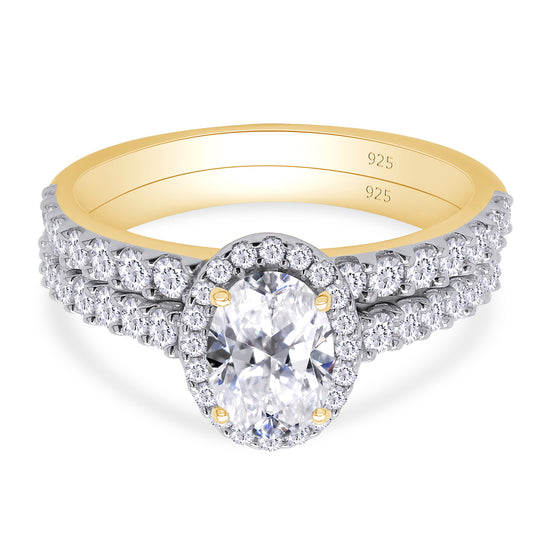 1 1/2 Carat Oval Lab Created Moissanite Diamond Wedding Band Bridal Rings Sets In 925 Sterling Silver (1.50 Cttw)