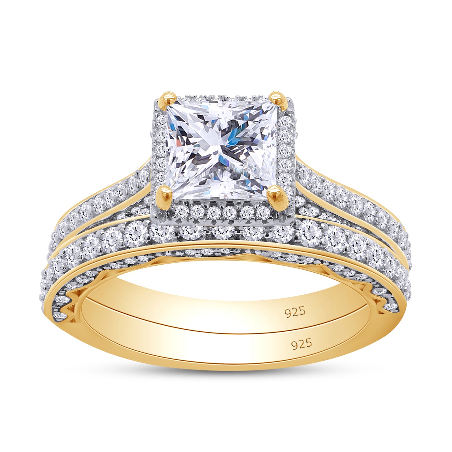 Load image into Gallery viewer, 2 Carat 6MM Princess Lab Created Moissanite Diamond Halo Engagement Bridal Set Rings In 925 Sterling Silver
