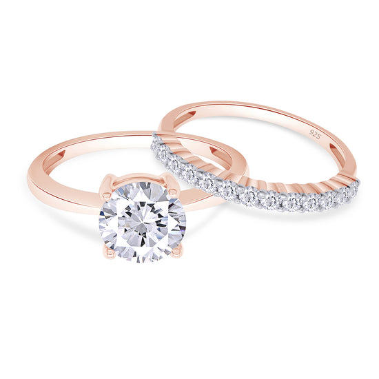 2 Carat 7.5MM Round Lab Created Moissanite Diamond Solitaire Ring With Band Gift For Womens In 925 Sterling Silver