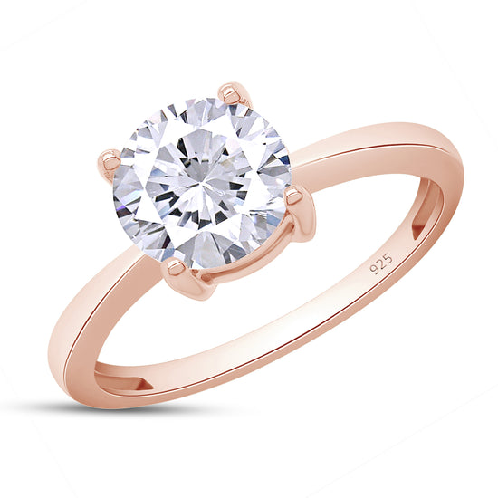 2 Carat 7.5MM Round Lab Created Moissanite Diamond Solitaire Ring With Band Gift For Womens In 925 Sterling Silver