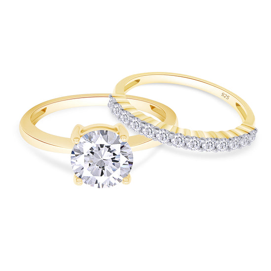 2 Carat 7.5MM Round Lab Created Moissanite Diamond Solitaire Ring With Band Gift For Womens In 925 Sterling Silver