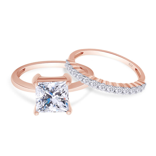 7MM Square Princess Cut Lab Created Moissanite Diamond Solitaire Ring With Band Gift In 925 Sterling Silver (2.25 Cttw)