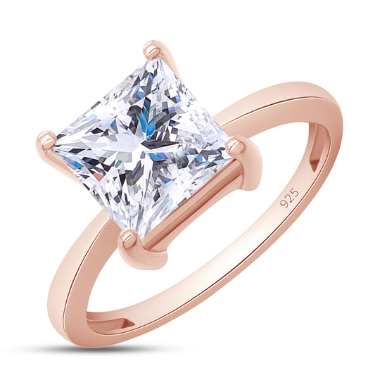 7MM Square Princess Cut Lab Created Moissanite Diamond Solitaire Ring With Band Gift In 925 Sterling Silver (2.25 Cttw)
