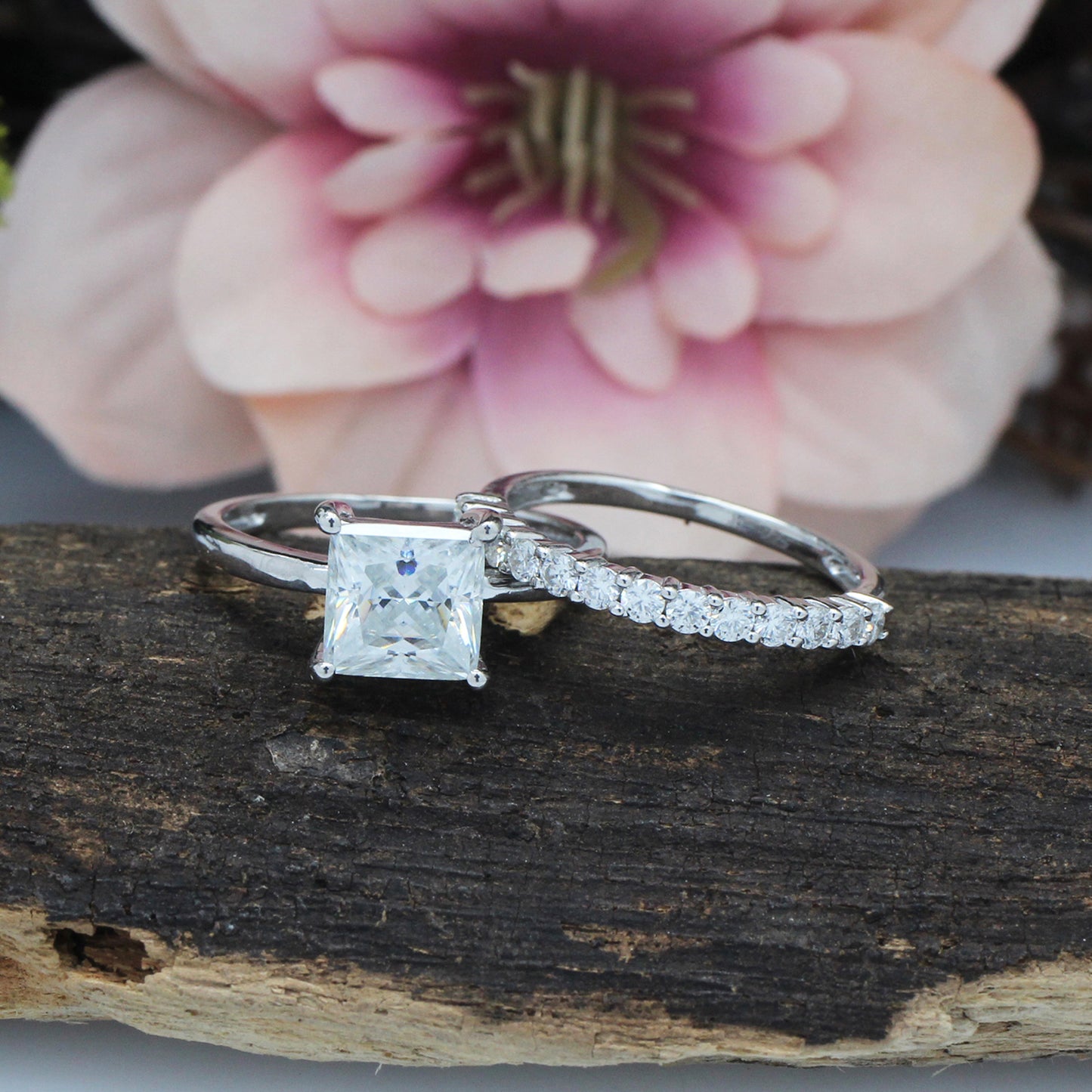7MM Square Princess Cut Lab Created Moissanite Diamond Solitaire Ring With Band Gift In 925 Sterling Silver (2.25 Cttw)