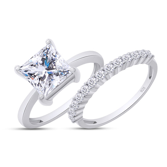 7MM Square Princess Cut Lab Created Moissanite Diamond Solitaire Ring With Band Gift In 925 Sterling Silver (2.25 Cttw)