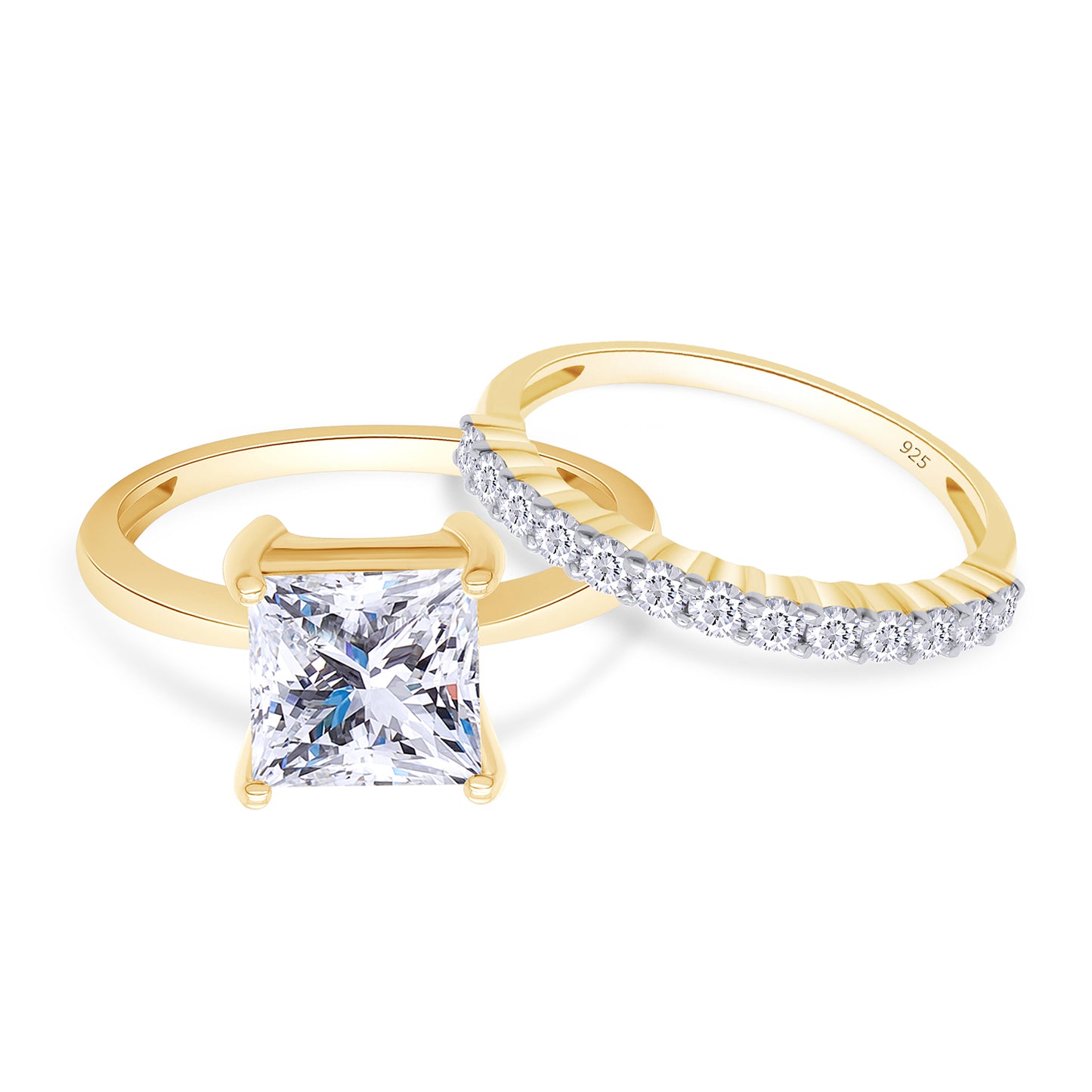 7MM Square Princess Cut Lab Created Moissanite Diamond Solitaire Ring With Band Gift In 925 Sterling Silver (2.25 Cttw)