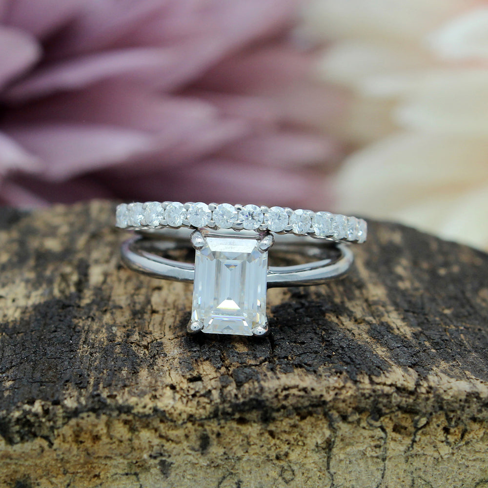 
                      
                        2 Carat 8X6MM Emerald Cut Lab Created Moissanite Diamond Solitaire Ring With Band Gift In 925 Sterling Silver
                      
                    