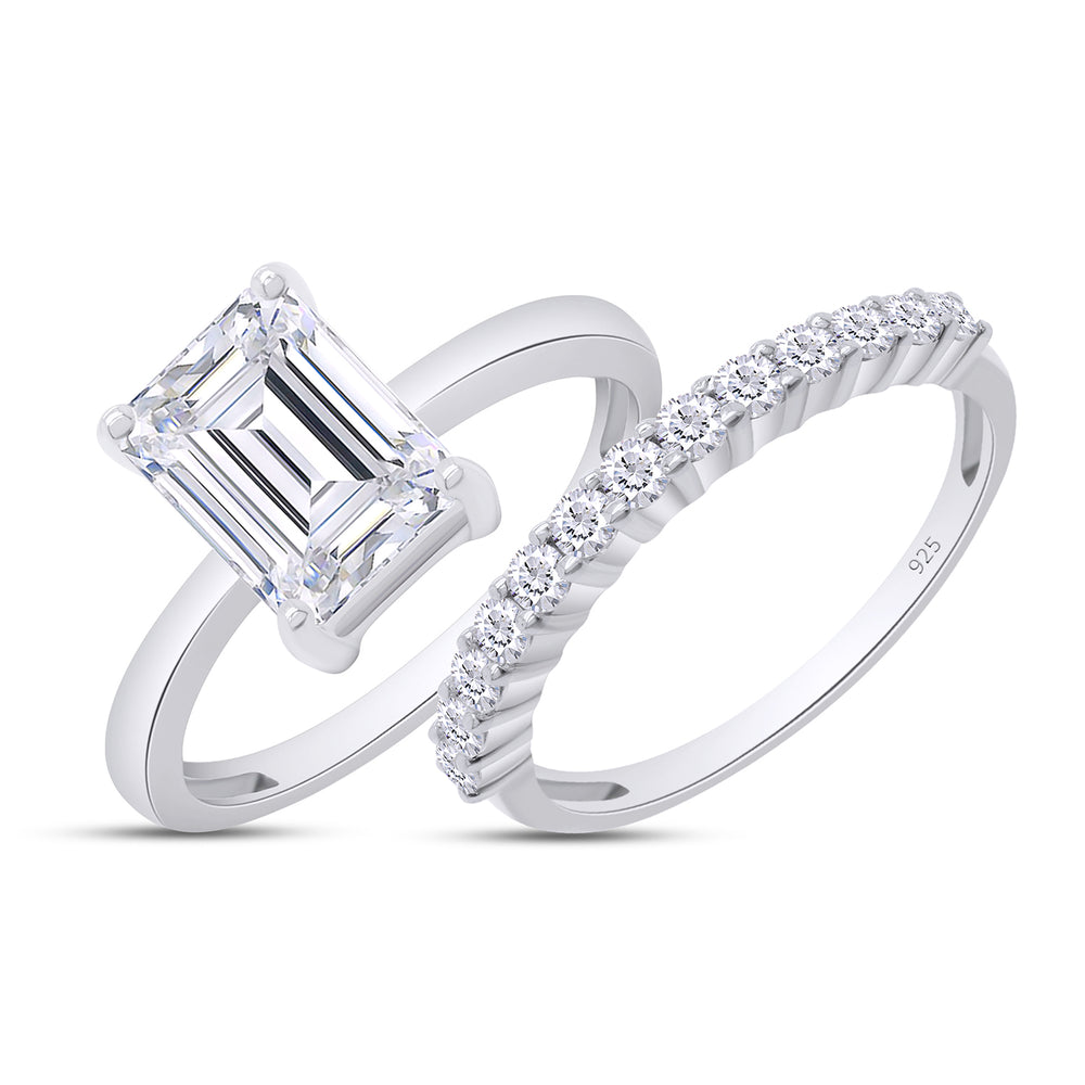 2 Carat 8X6MM Emerald Cut Lab Created Moissanite Diamond Solitaire Ring With Band Gift In 925 Sterling Silver