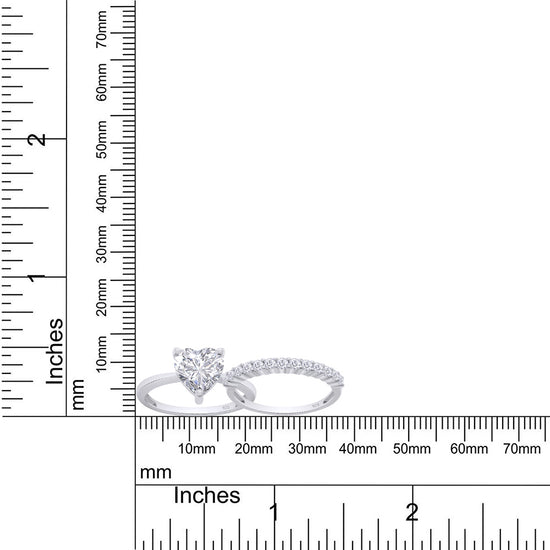 8MM Heart Cut Lab Created Moissanite Diamond Solitaire Ring With Band Gift In 925 Sterling Silver (2.10 Cttw)