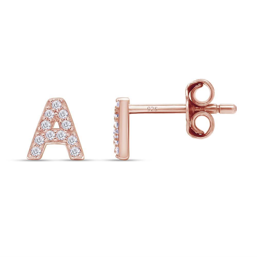 
                      
                        Round White Cubic Zirconia Alphabet A, B, C Letter Initial Stud Earrings In 925 Sterling Silver
                      
                    