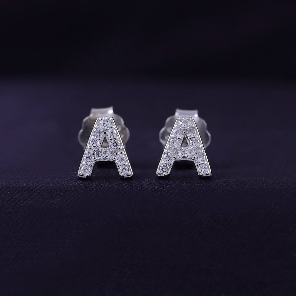 
                      
                        Round White Cubic Zirconia Alphabet A, B, C Letter Initial Stud Earrings In 925 Sterling Silver
                      
                    