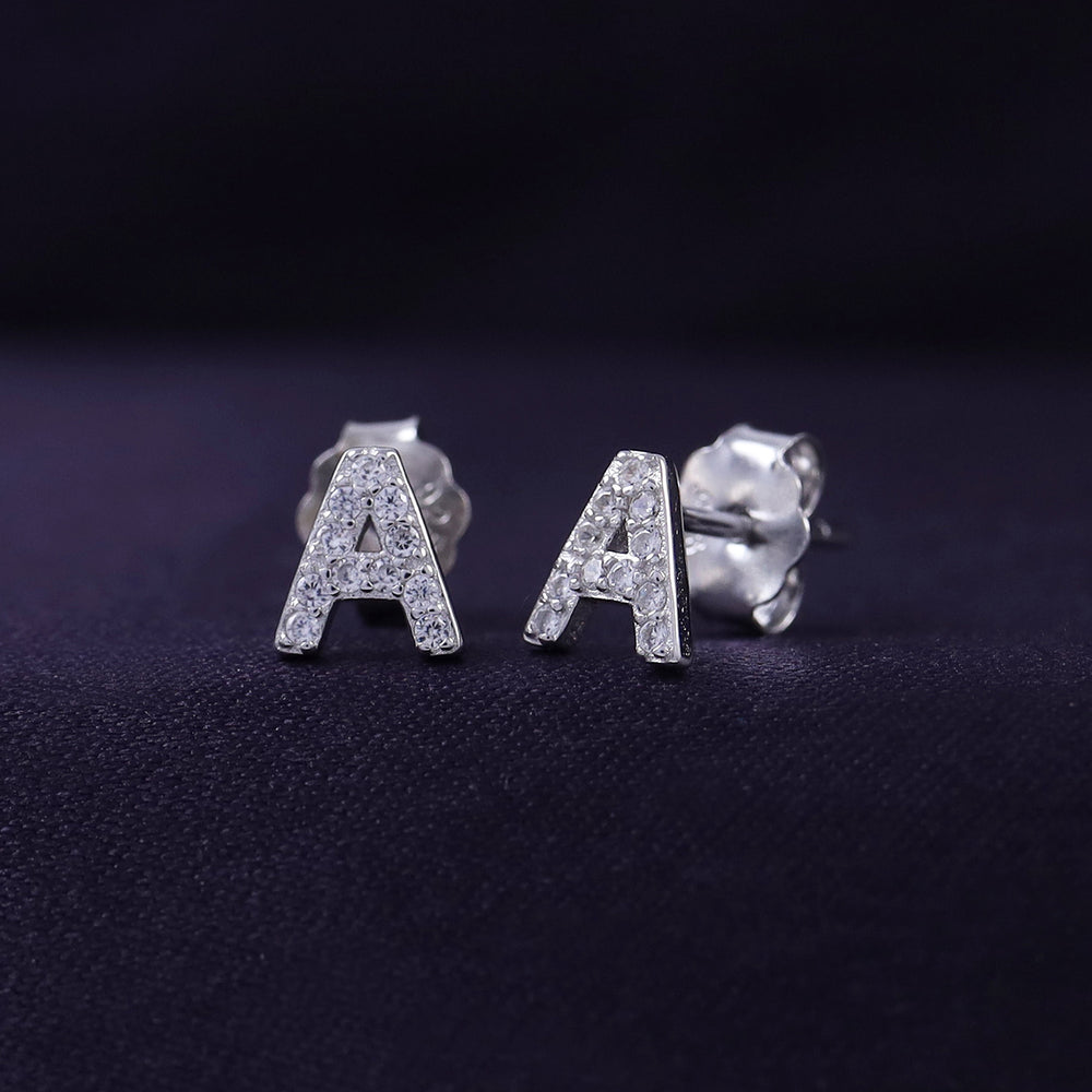 
                      
                        Round White Cubic Zirconia Alphabet A, B, C Letter Initial Stud Earrings In 925 Sterling Silver
                      
                    