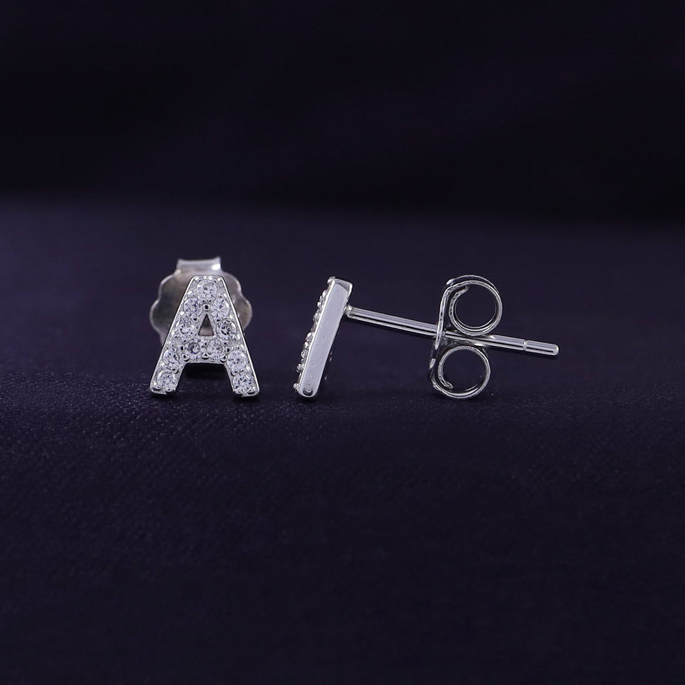 
                      
                        Round White Cubic Zirconia Alphabet A, B, C Letter Initial Stud Earrings In 925 Sterling Silver
                      
                    