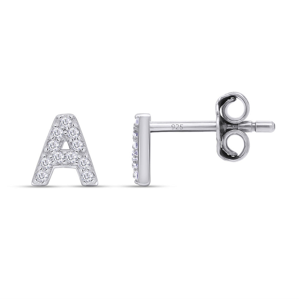 
                      
                        Round White Cubic Zirconia Alphabet A, B, C Letter Initial Stud Earrings In 925 Sterling Silver
                      
                    