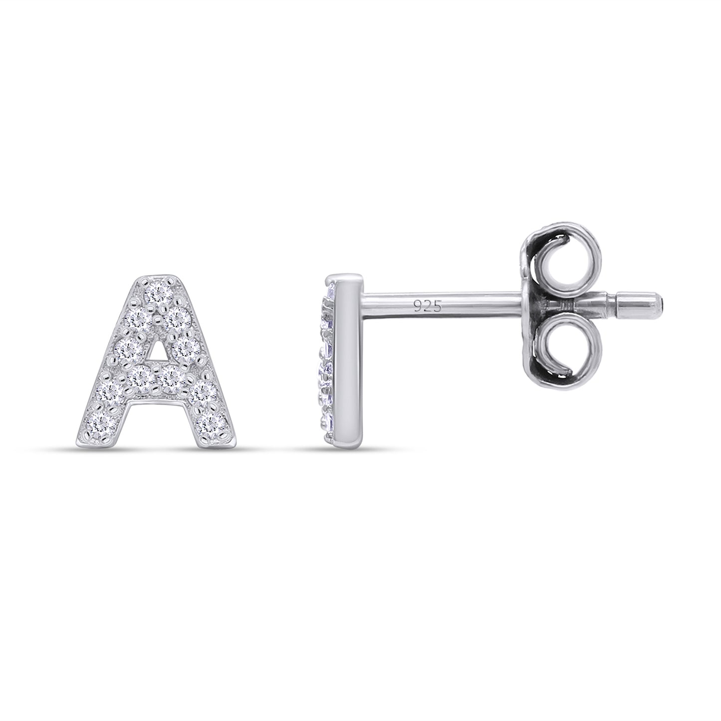 Load image into Gallery viewer, Round White Cubic Zirconia Alphabet A, B, C Letter Initial Stud Earrings In 925 Sterling Silver
