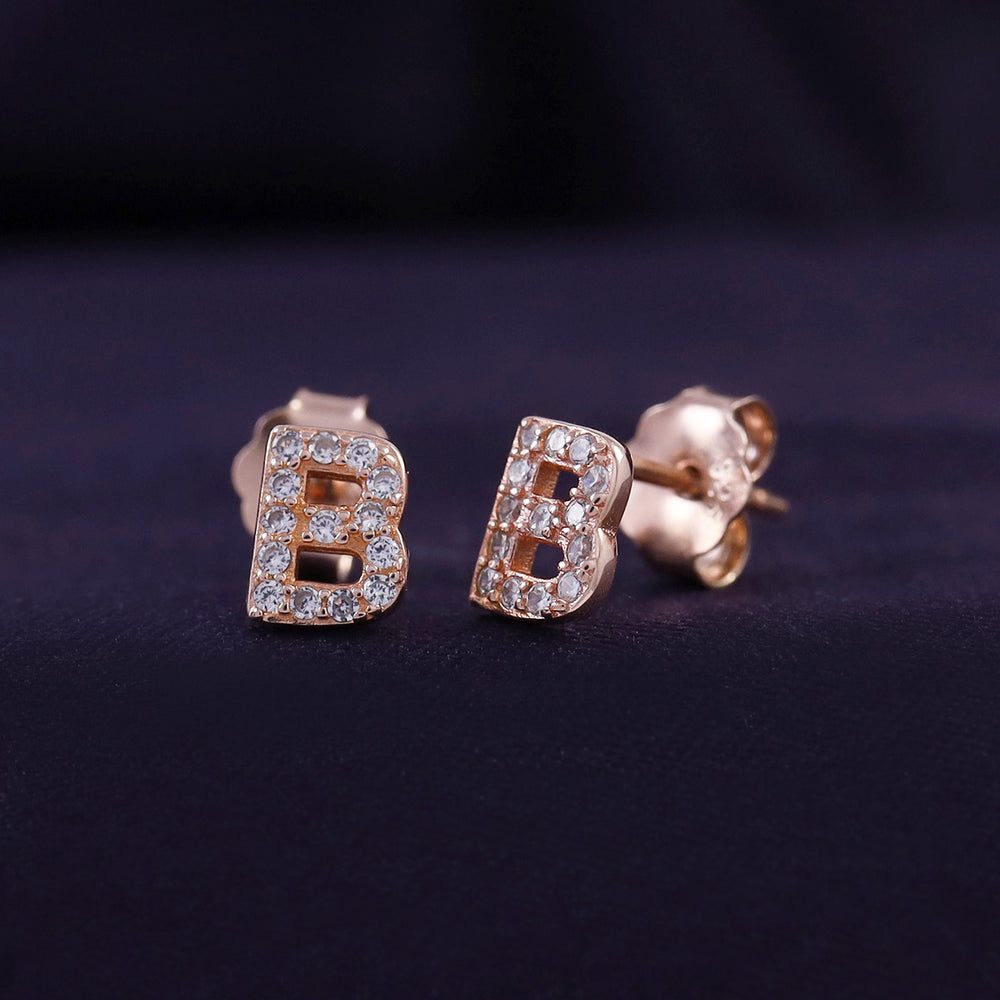 
                      
                        Round White Cubic Zirconia Alphabet A, B, C Letter Initial Stud Earrings In 925 Sterling Silver
                      
                    