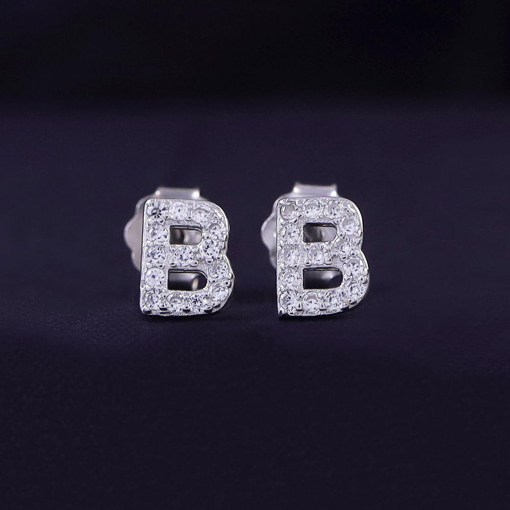 
                      
                        Round White Cubic Zirconia Alphabet A, B, C Letter Initial Stud Earrings In 925 Sterling Silver
                      
                    