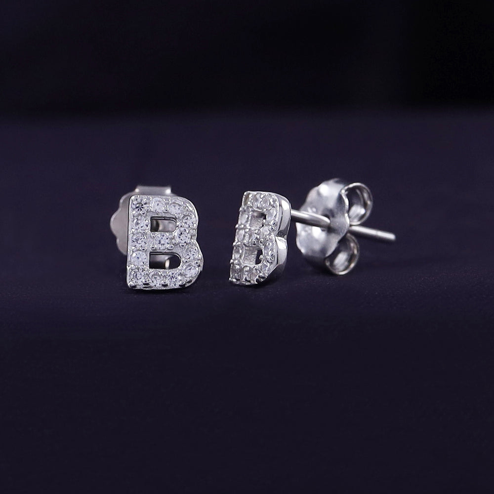 
                      
                        Round White Cubic Zirconia Alphabet A, B, C Letter Initial Stud Earrings In 925 Sterling Silver
                      
                    