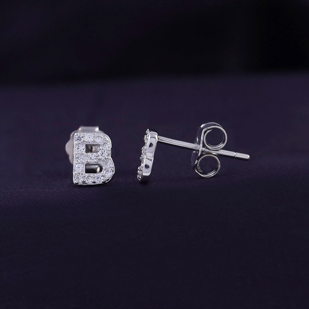 
                      
                        Round White Cubic Zirconia Alphabet A, B, C Letter Initial Stud Earrings In 925 Sterling Silver
                      
                    