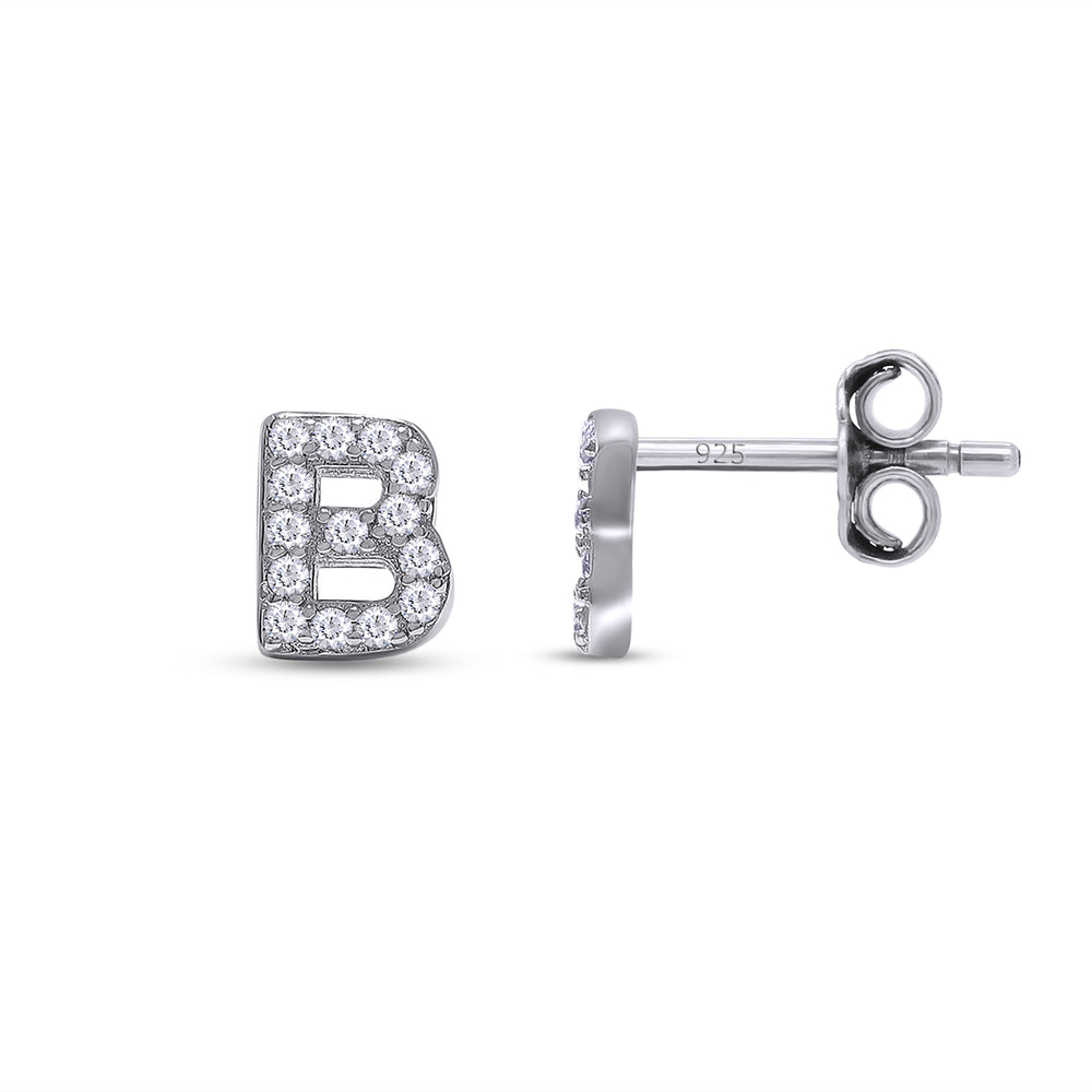 
                      
                        Round White Cubic Zirconia Alphabet A, B, C Letter Initial Stud Earrings In 925 Sterling Silver
                      
                    