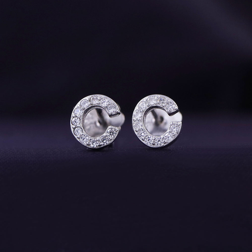 
                      
                        Round White Cubic Zirconia Alphabet A, B, C Letter Initial Stud Earrings In 925 Sterling Silver
                      
                    