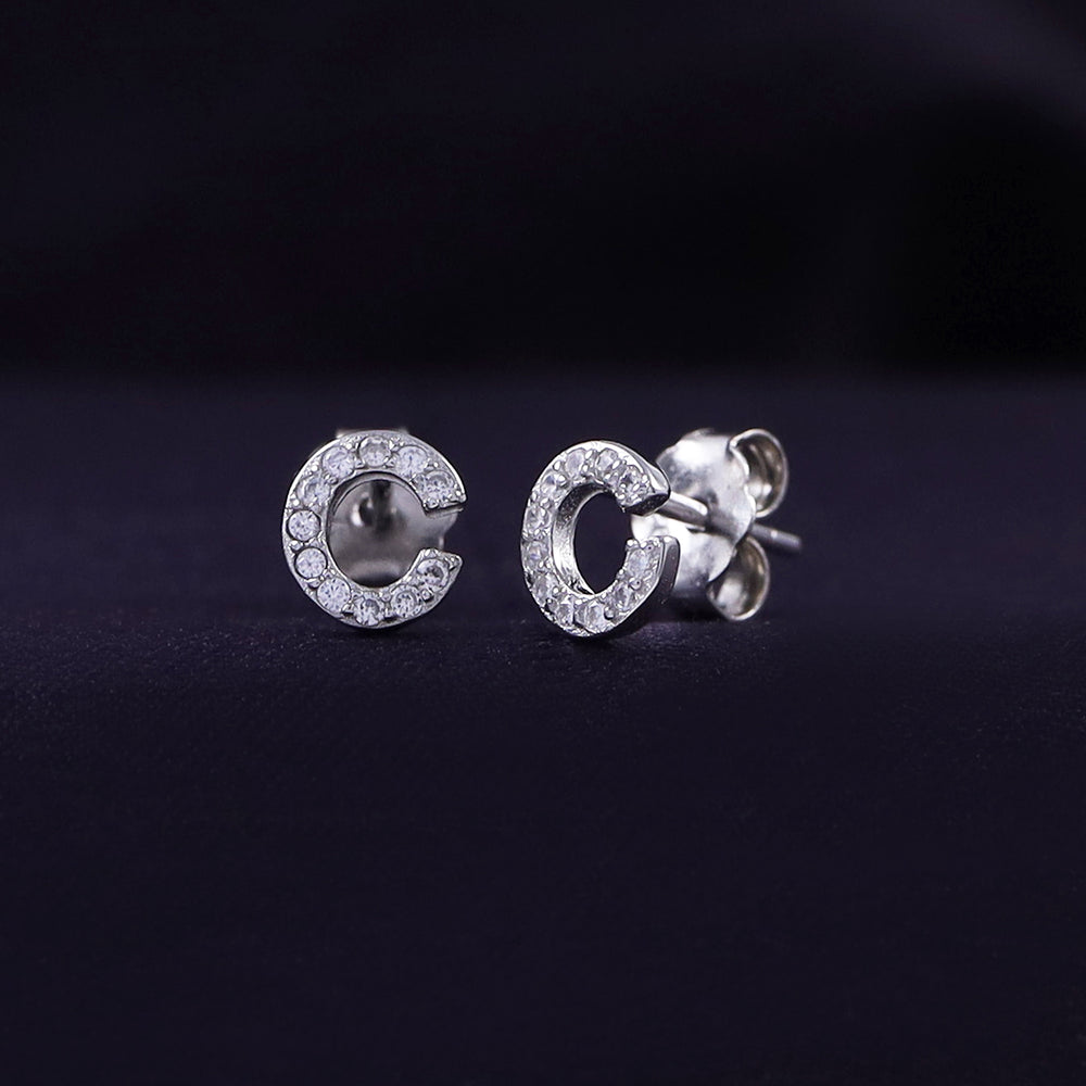 
                      
                        Round White Cubic Zirconia Alphabet A, B, C Letter Initial Stud Earrings In 925 Sterling Silver
                      
                    