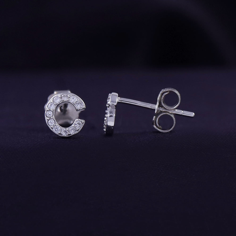 
                      
                        Round White Cubic Zirconia Alphabet A, B, C Letter Initial Stud Earrings In 925 Sterling Silver
                      
                    