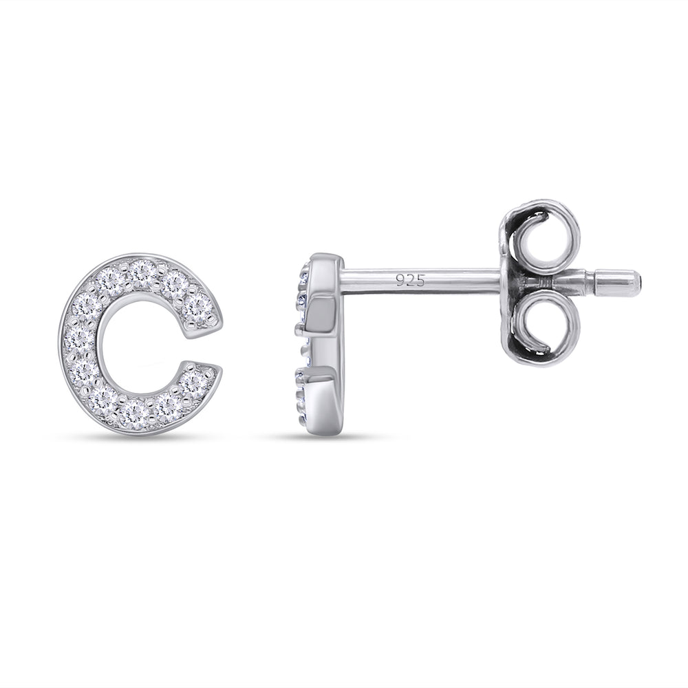 
                      
                        Round White Cubic Zirconia Alphabet A, B, C Letter Initial Stud Earrings In 925 Sterling Silver
                      
                    