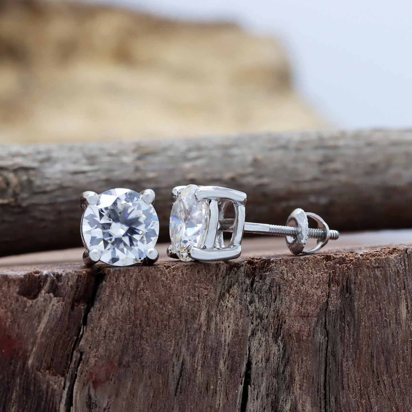 7.5MM Round Lab Created Moissanite Diamond Solitaire Stud Earrings for Women In 925 Sterling Silver